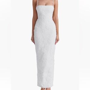 House of CB Strapless White Dress | Eva Floral Embroidery Sheath Gown | Bridal